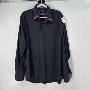 Men's COOGI Paisley Accent Dress Shirt Black Pink Top XL/17.5/18